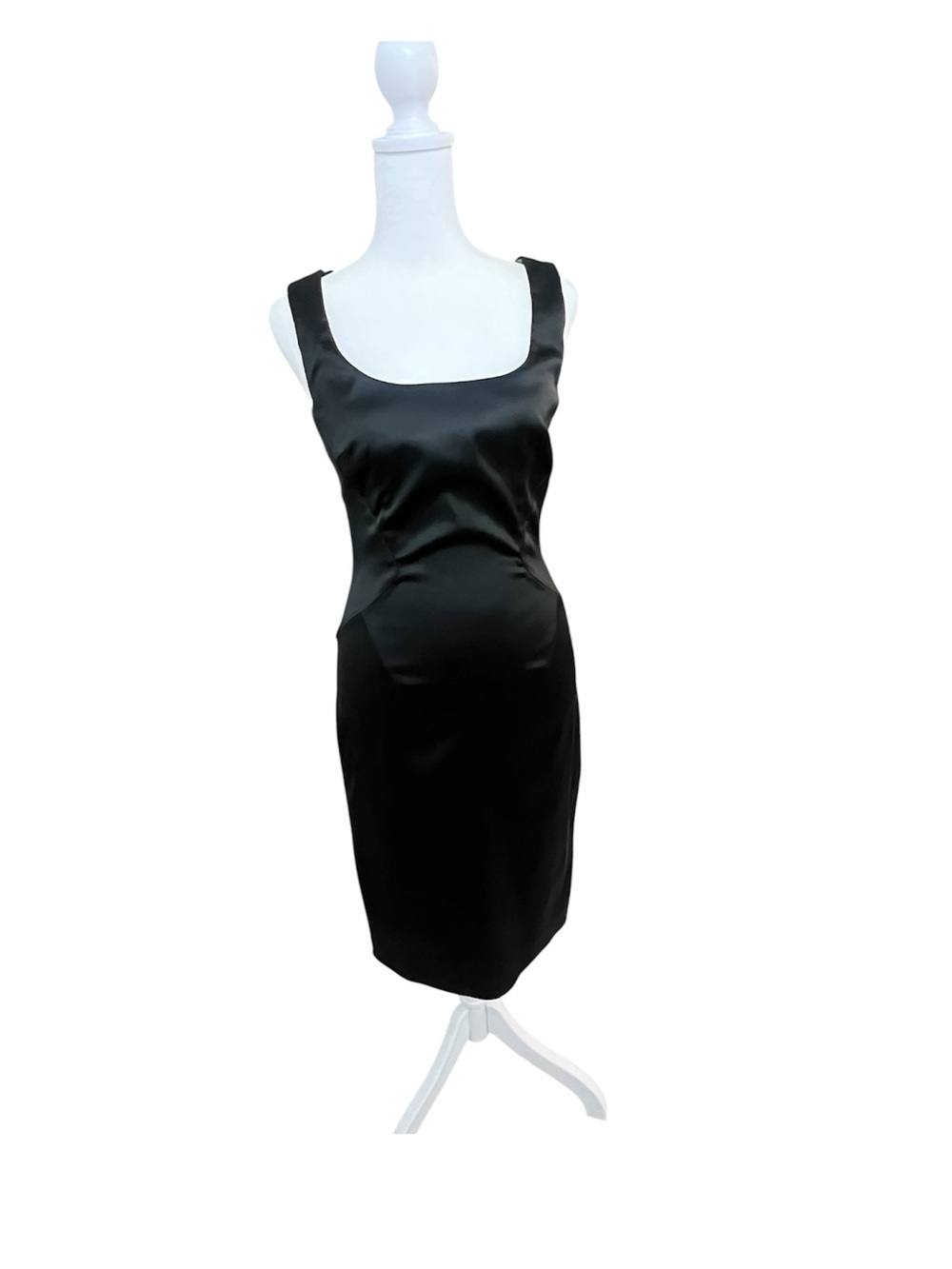 Dolce and Gabbana - Black Satin Square-Neck Midi Dress